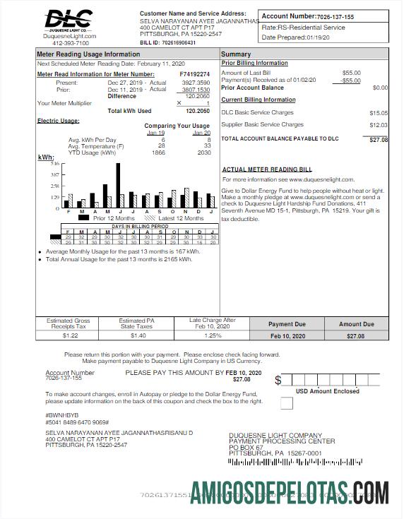 Para baixar modelo Word e PDF de conta de serviços públicos DLC dos EUA